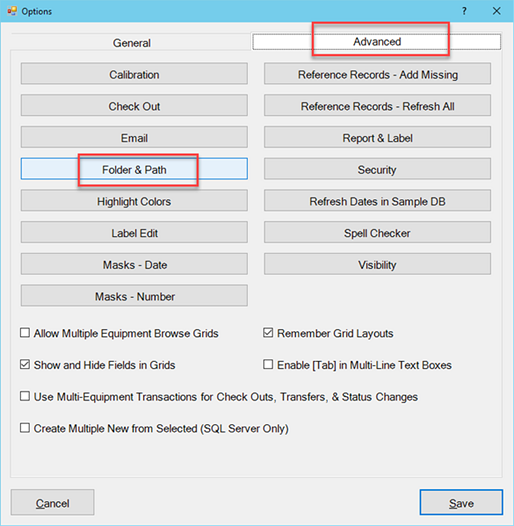 Program Options - Advanced - Folder Path